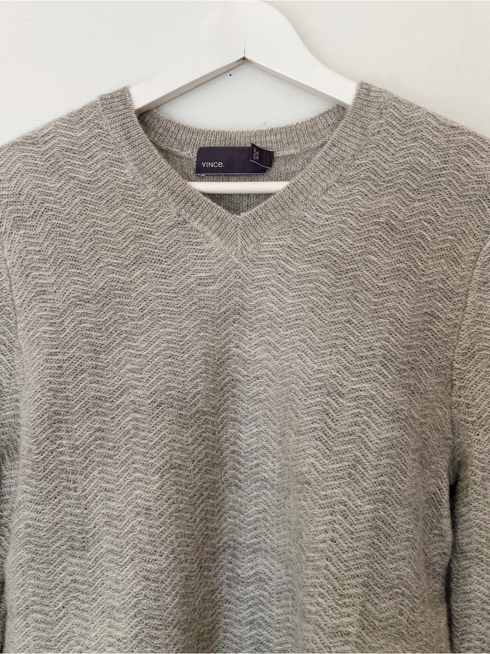 Vince Light Gray Alpaca Wool Knit V-Neck Sweater